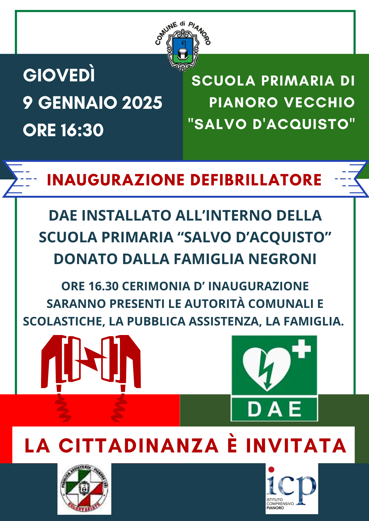 Inaugurazione Defibrillatore presso la scuola primaria Pianoro Vecchio