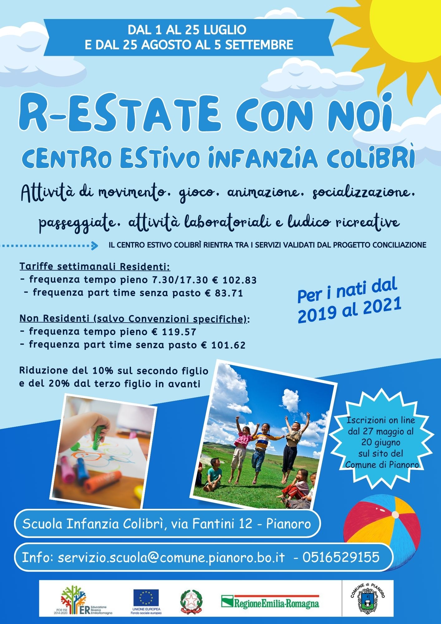 Aperte le iscrizioni centro estivo comunale Colibrì
