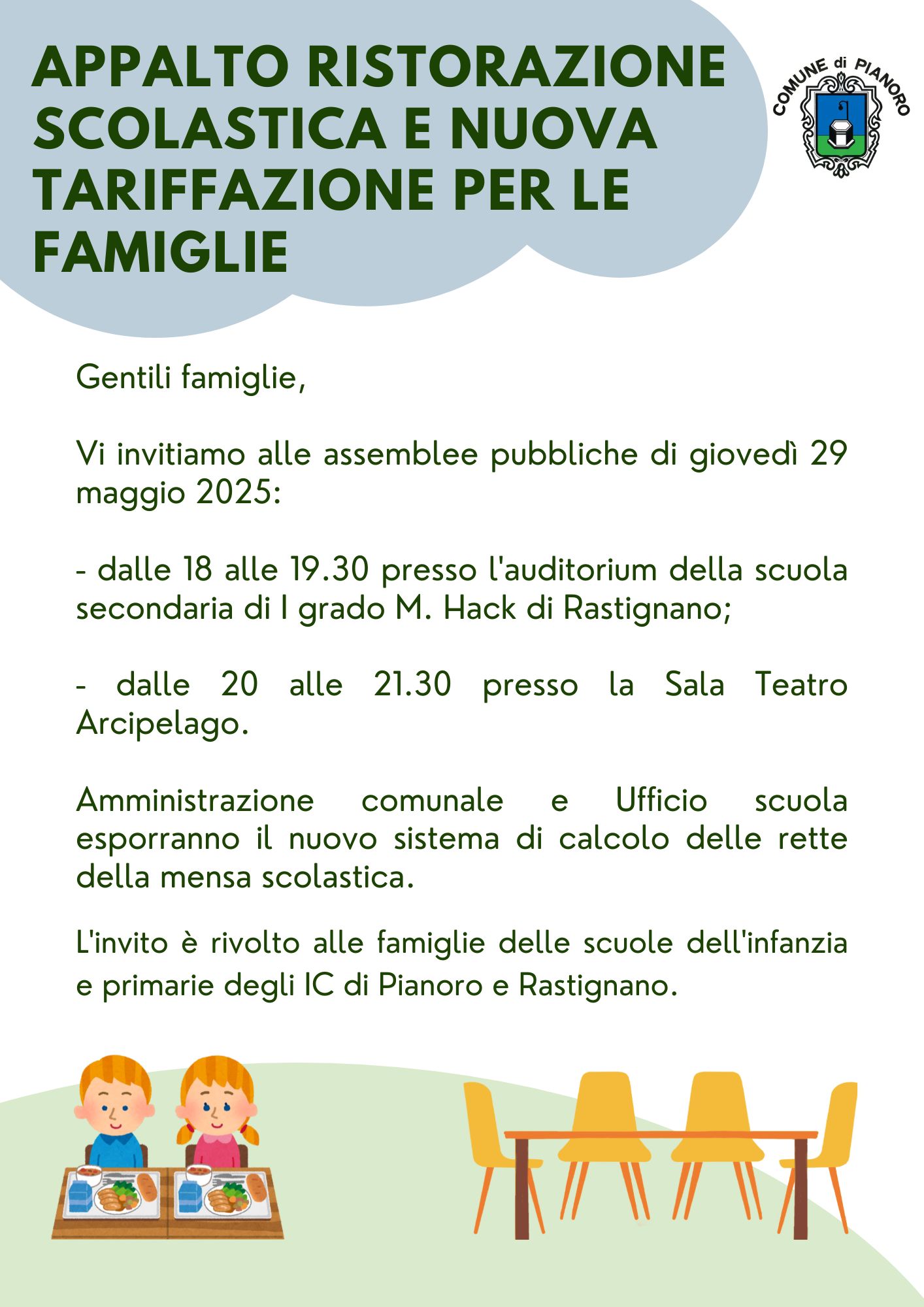 Mensa scolastica: nuova tariffazione per le famiglie